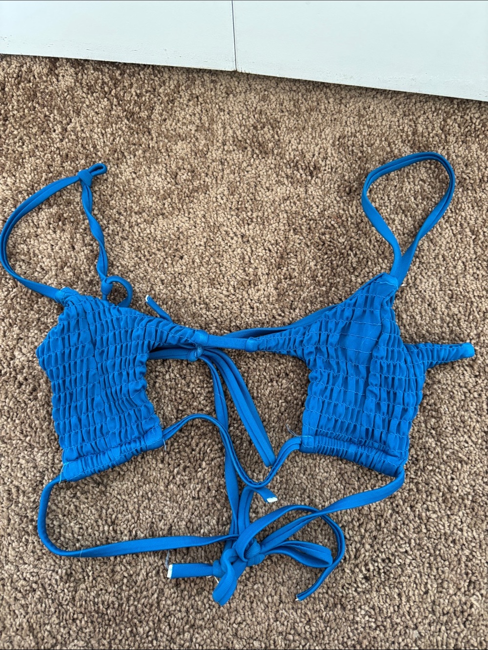 Zaful Electric Blue Smocked Tie-Back Bikini Top